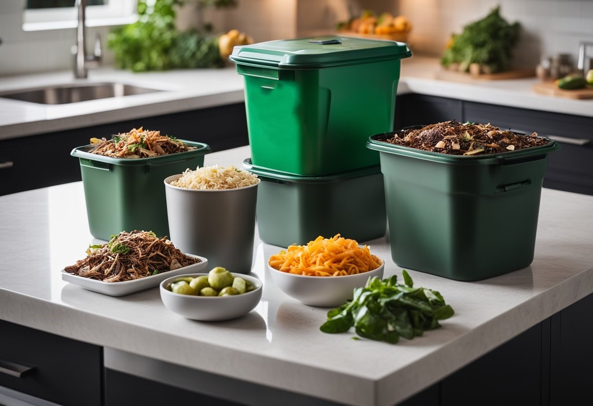photo showing multiple containers for kitchen composting