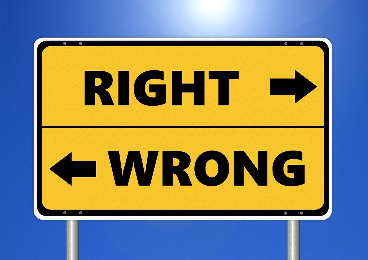 ethics sign that says right and wrong