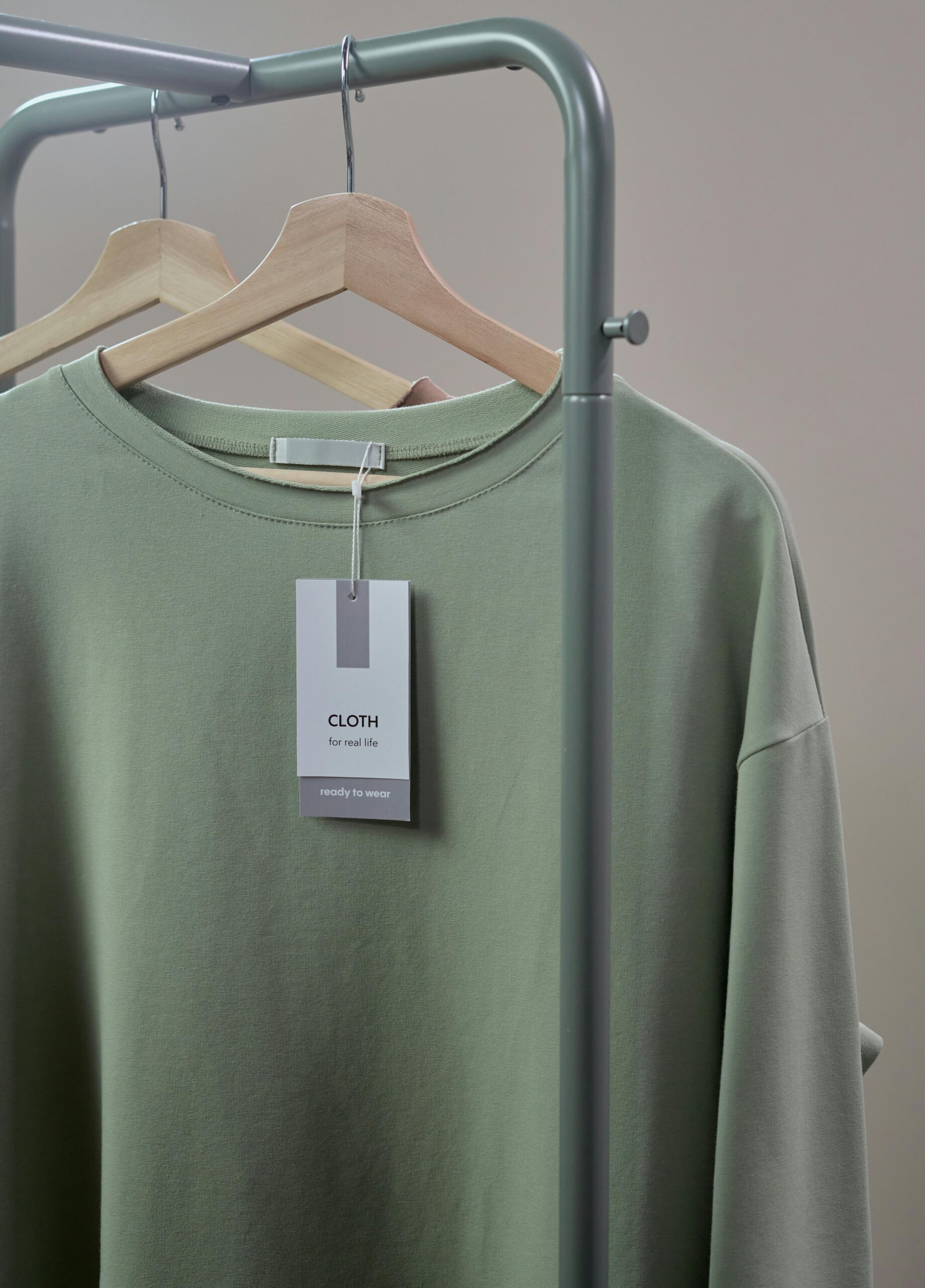 shirt on hanger with eco friendly clothing tag