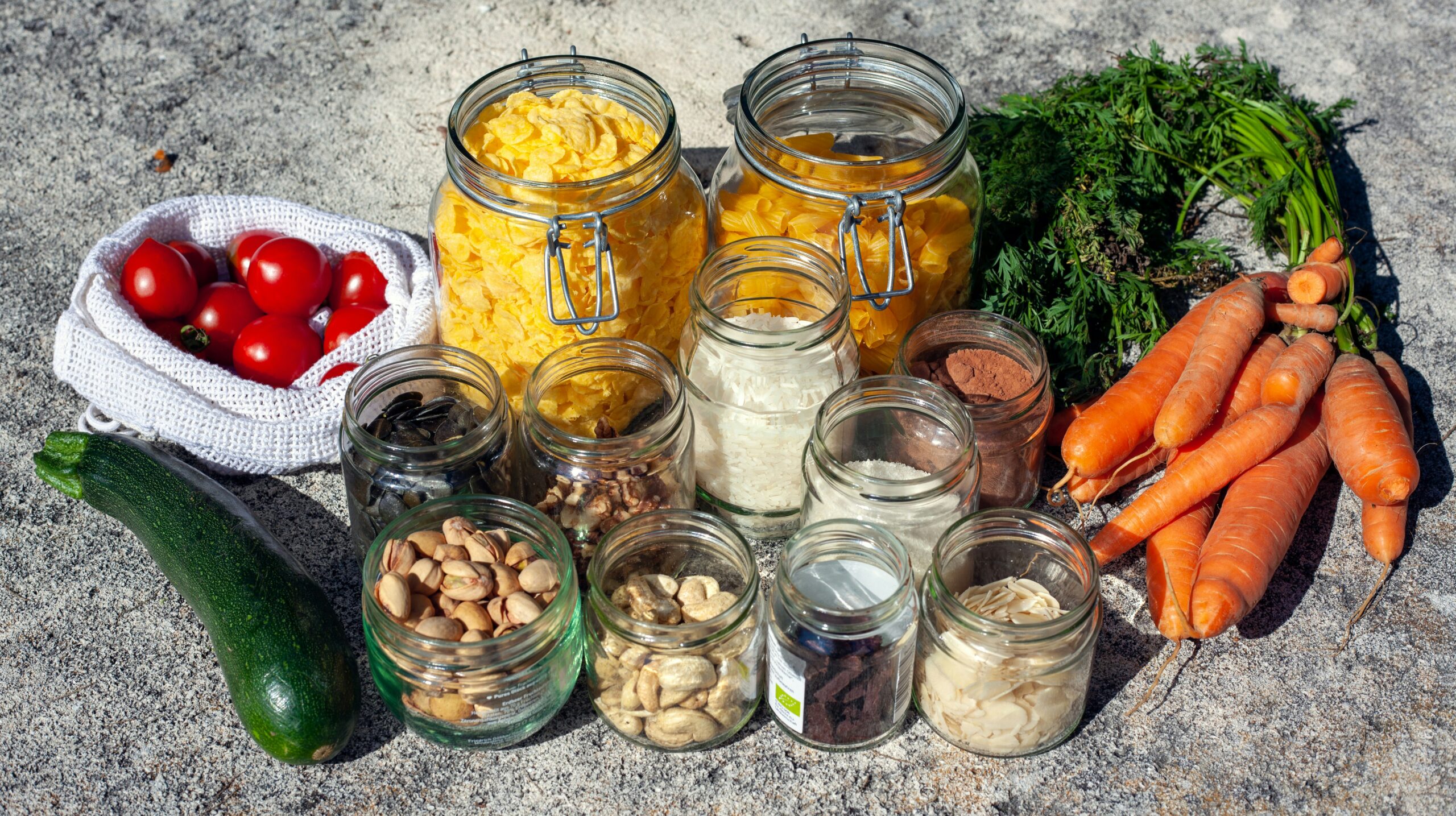 food items stored in jars for freshness prior to being used in zero waste meals