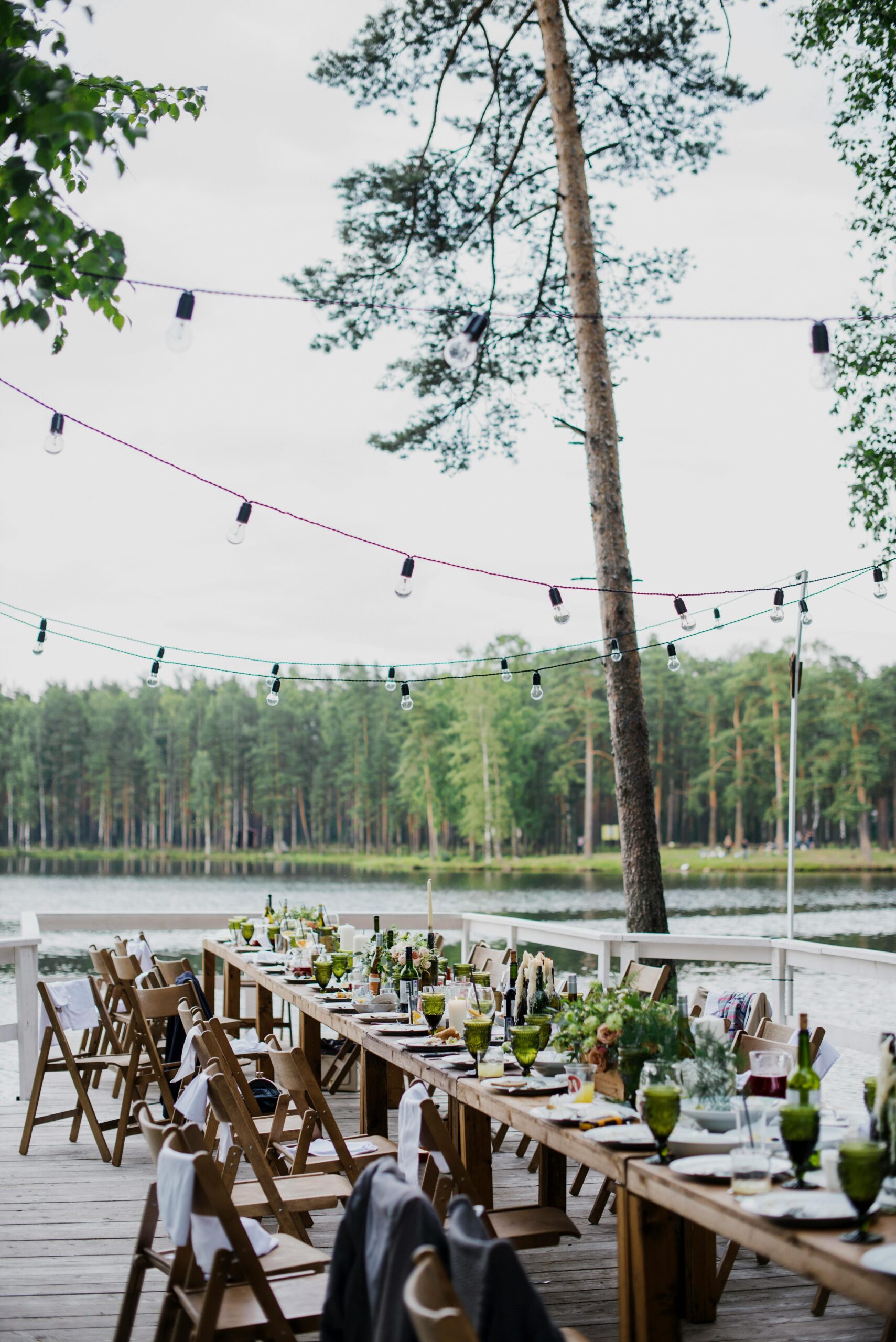 A table adorned with reusable decorations at outdoor wedding