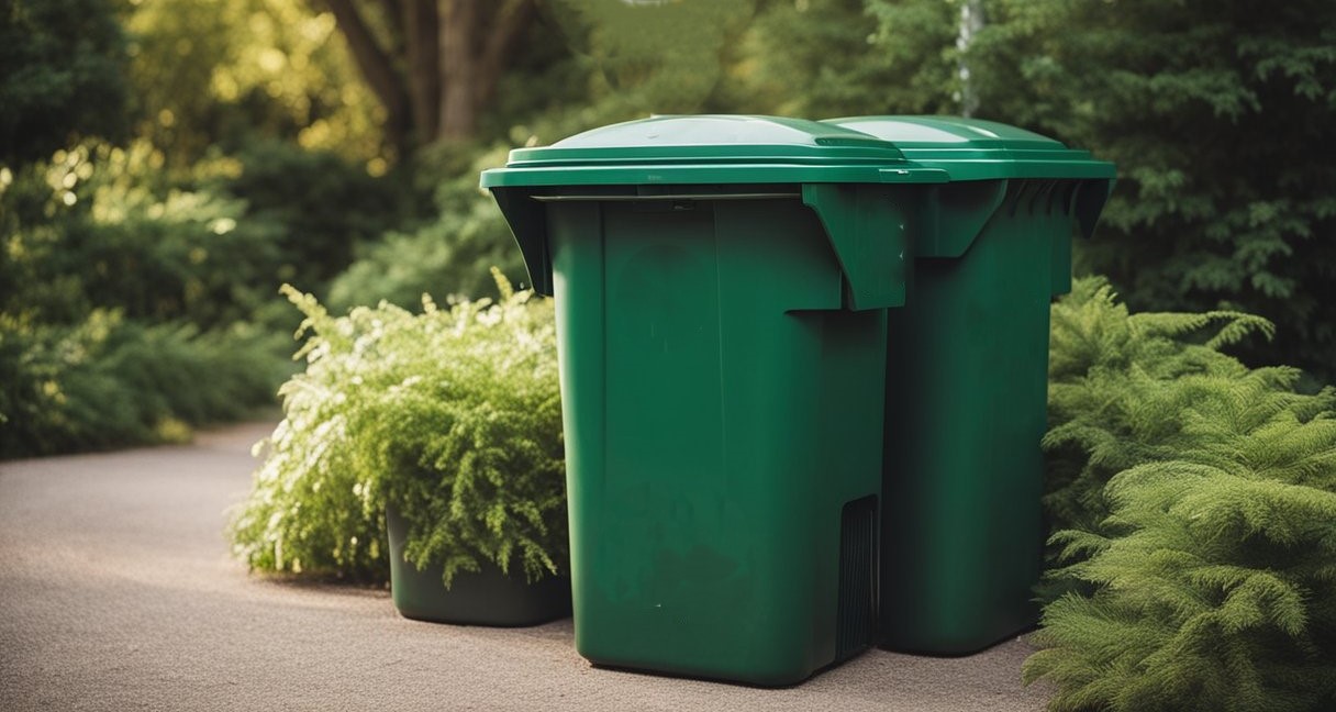 two green large recycle bins being used at outdoor zero waste wedding