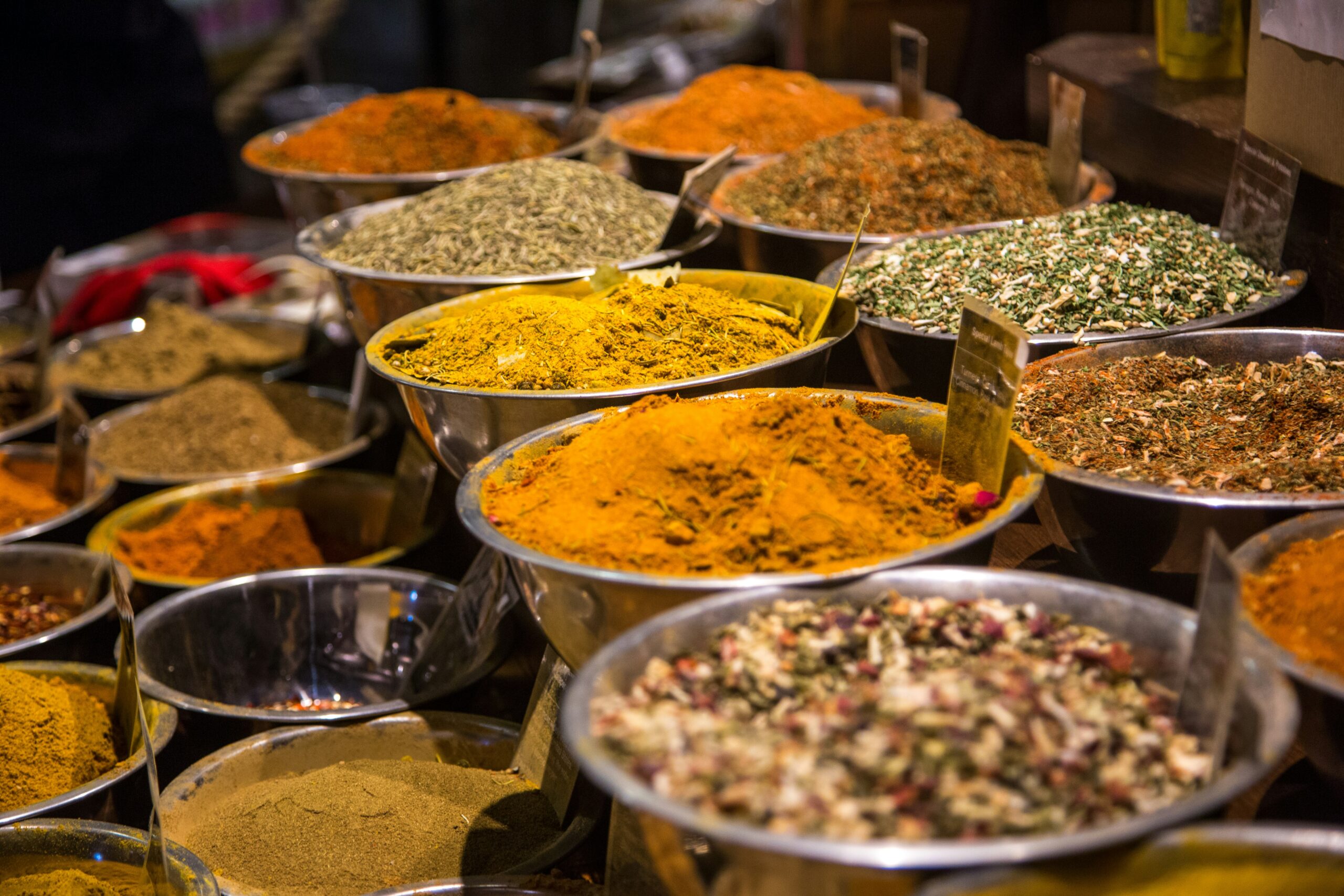 spices in various bowls on table