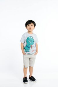 kids wearing graphic t-shirt with shorts