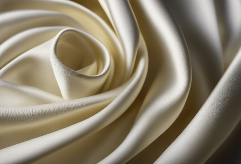A roll of viscose fabric unfurling, revealing its smooth, shiny texture and drape