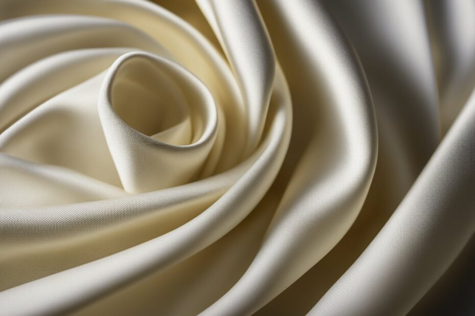 A roll of viscose fabric unfurling, revealing its smooth, shiny texture and drape